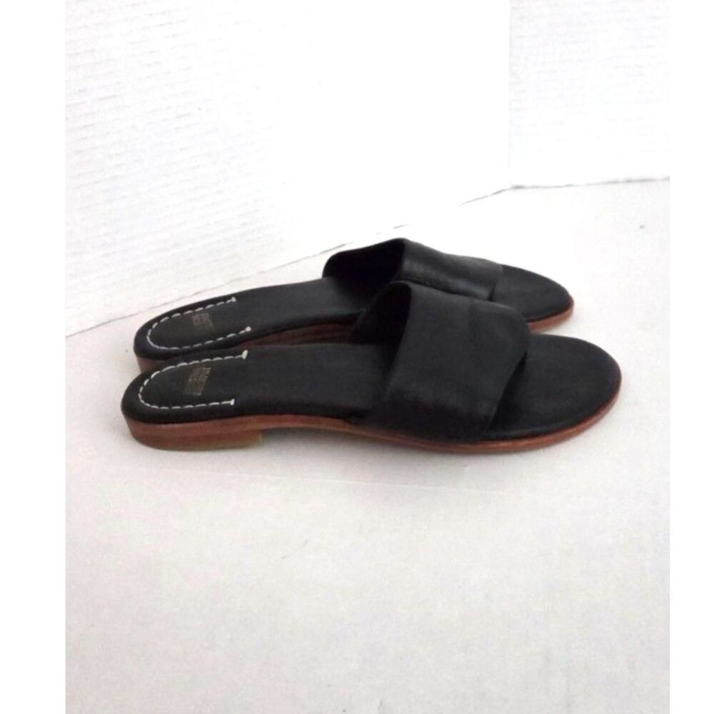 Johnston & Murphy Black Leather Thong Slide Sandals Size 9M Minimalist Chic